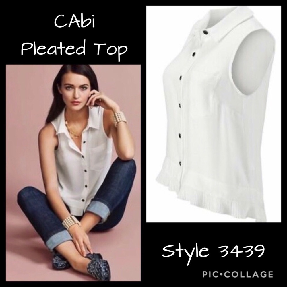 CABI Pleated Blouse Sleeveless White Size S #3439 EUC